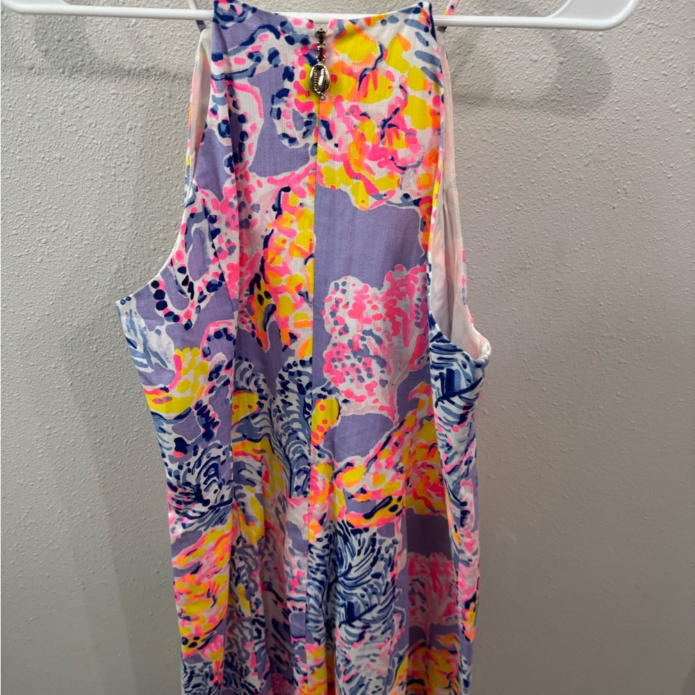 Lilly Pulitzer Lavender Midi Dress with Neon Pink, Yellow & Navy Print - Picture 2 of 2